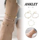 3pcs Pink Star Anklet Set Five-Pointed Star Foot Chain Fringe Jewelry Women