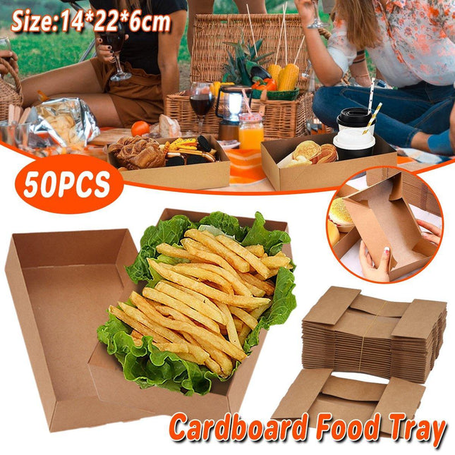 50PCS Disposable Kraft Paper Takeout Lunch Box Picnic Dessert Food Packing