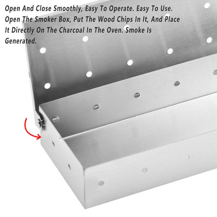 Stainless Steel Smoke Box Barbecue BBQ Smoking Wood Chip Smoker Grill Tool Box
