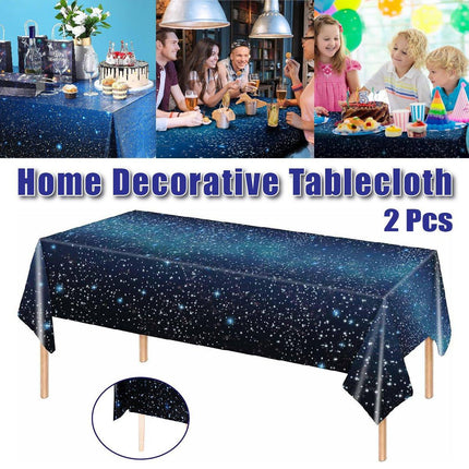 2PCS Starry Night Galaxy Theme Disposable Tablecloth Set Star Party Decor