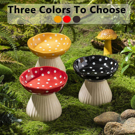 Pet Elevated Mushroom Bowl Ceramic Cat Dog Bowl Dish Food Feeder Raised Cat Bowl