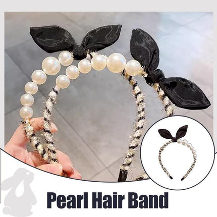 Women Girl Retro Rabbit Ear Pearl Party Headband Hair Head Band Hoop Short Hair - Aimall