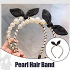 Women Girl Retro Rabbit Ear Pearl Party Headband Hair Head Band Hoop Short Hair - Aimall