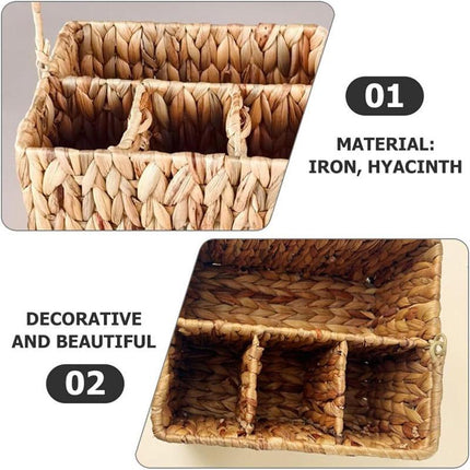 Straw Woven Tote Basket Storage for Snacks Fruit Cutlery Organizer Home Decor