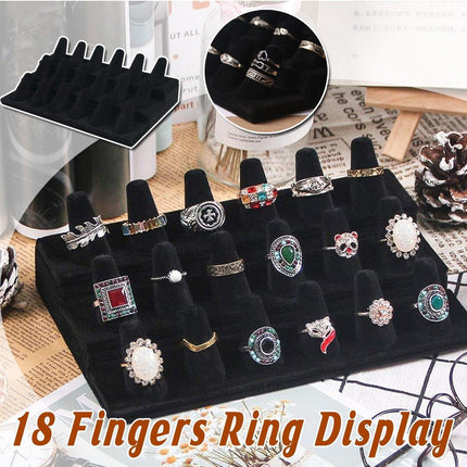 Three Layer Flocking Jewelry Display Stand 18 Finger Ring Organizer Holder