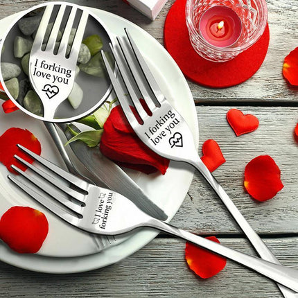 I forking love you Engraved Stainless Steel Fork w/ Gift Box Lover Best Present - Aimall