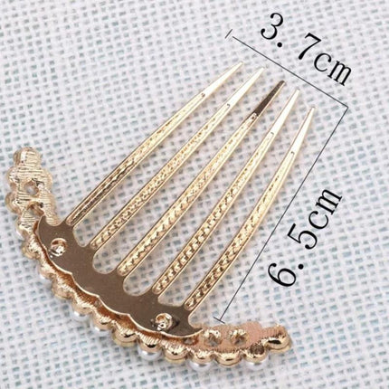 Rhinestone Pearl Hair Comb Golden Temperament Ornament Hair Comb Temperament - Aimall