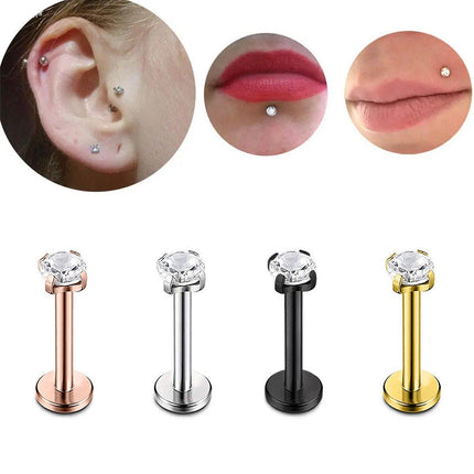 Stainless Steel Four Claw Zirconia Lip Stud Earrings Hypoallergenic Body Jewelry