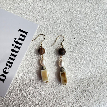 Ceramic Round Cake Earrings Wooden Bead Design Lightweight Jewellery for Women