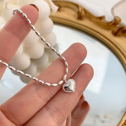 Silver Beige Heart Bracelet Vintage Sweet Peach Heart String Jewelry for Women