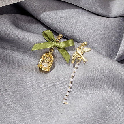 Bird Cage Asymmetrical Earrings Bow Long Fringe Dangle Jewelry Women Fashion