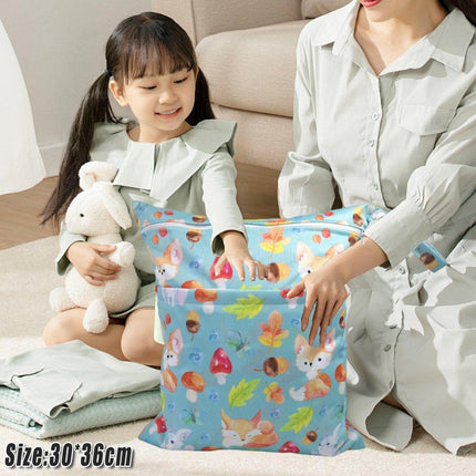 2PCS Cartoon Printed Diaper Bag Double Zipper Washable Storage Organizer