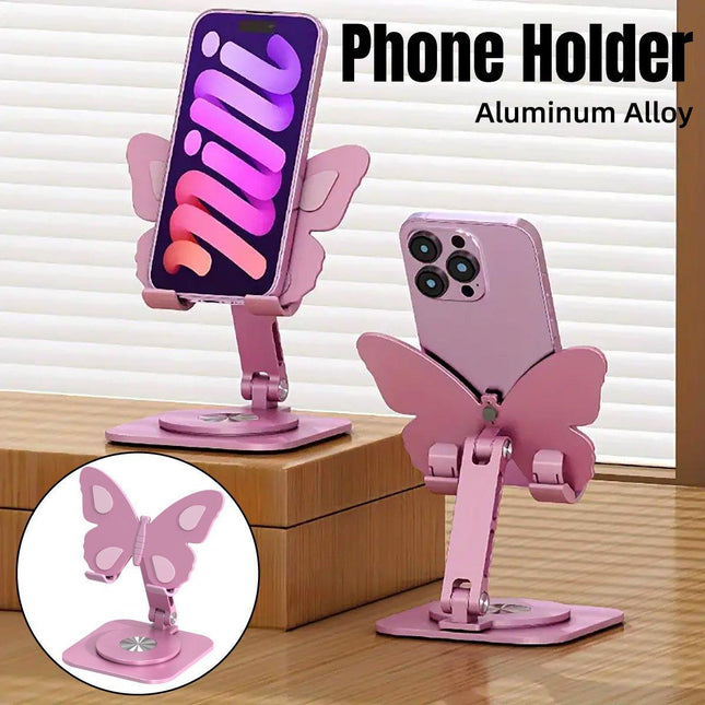 Butterfly Shape Aluminum Alloy Mobile Phone Stand 360 Degree Rotating Folding Holder