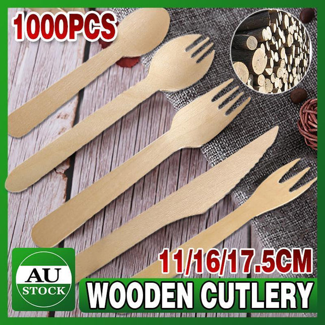 Eco-Friendly Wooden Cutlery Spoon Knives Fork Teaspoon utensils Party Home - Aimall