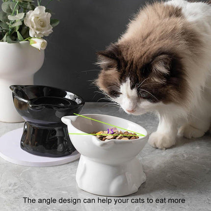 Ceramic Cat Bowl Cute Tall Raised Cat Food Bowl for Pets Eating Comfortably