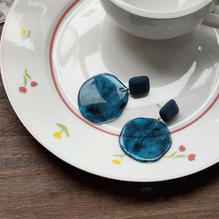 Elegant Blue Oil Drop Earrings Retro Fashion Silver Needle Jewellery Women