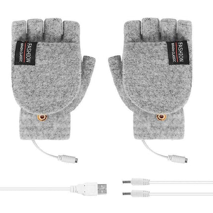 Winter Electric Rechargeable Mitten Heated Gloves Half Finger W/Hat USB Knitted - Aimall