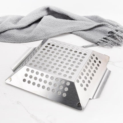 8 Inch Stainless Steel BBQ Grill Tray Perforated Pan Outdoor Barbecue Basket