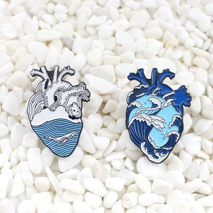 Rough Seas and Calm Seas Heart Brooch Ocean Inspired Jewellery Pin Fashion