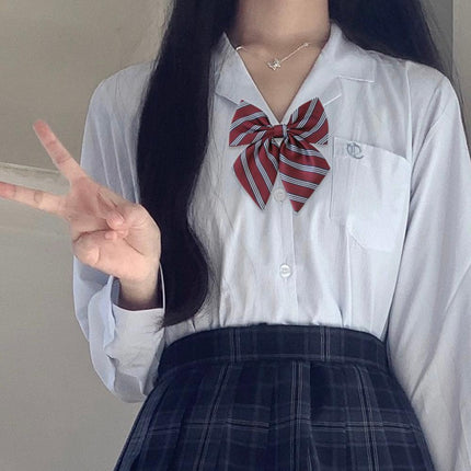 For Women School Uniform Checkered Lovely Sailor Style JK Japanese Collar BowTie - Aimall