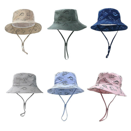 Cartoon Dinosaur Bucket Hat with Wide Brim for Summer Sun Protection