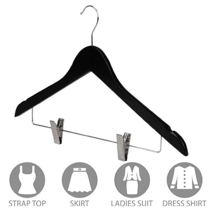 10 Pcs Wooden Non-Slip Wide Shoulder Clothes Hanger with Clip for Hotel Wardrobe