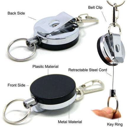 2 Recoil Key Ring Retractable Chain ID Pull Holder Reel Belt Clip Extend Keyring - Aimall