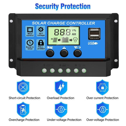 20A Solar Charge Controller 12V 24V LCD 2 USB Ports Lead-Acid Regulator