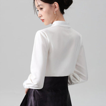 Chinese Style Women Autumn Standing Collar White Shirt Fashion Inner Tops
