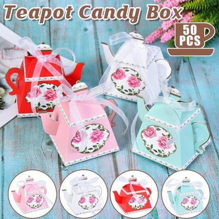 50Pcs Teapot Candy Boxes Wedding Favor Gift Packaging Tea Party Decorations