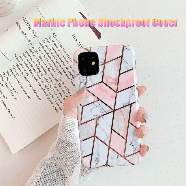 White Geometric Marble Case for iPhone 13 12 11 Pro Max XR XS 8 Shockproof Silicone - Aimall