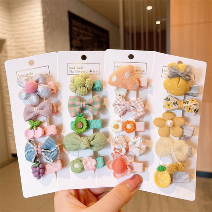 5PCS Girls Bowknot Snap Hair Clips Headband Cute Hair Accessories Set