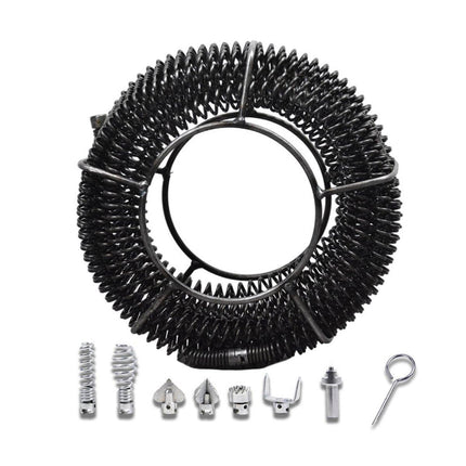 12M Plumber Drain Snake Pipe Cleaner with 6 Drill Bits Black Pipeline Sewer Tool