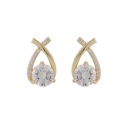 Gold Zircon Crossed Stud Earrings Elegant Simple Earrings For Women Fashion - Aimall