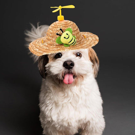Pet Straw Hat Bamboo Dragonfly Cat And Dog Headwear Puppy Sun Hat Decoration
