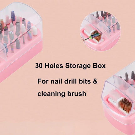 Nail Drill Bit Holder 30 Hole Dustproof Organizer Display Storage Box Nail Tool
