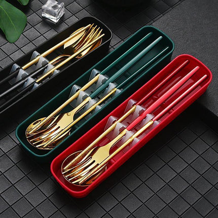 5PC Stainless Steel Portable Cutlery Set - Fork Spoon for Travel & Picnic - Aimall