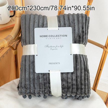 Grey Flannel Stripe Blanket Nap Lounge Throw For Sofa Cover Warm Bed Blanket