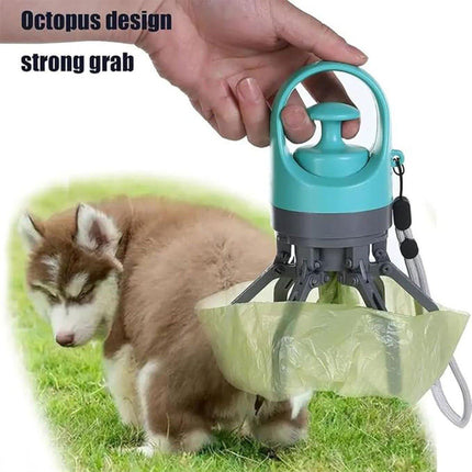 Portable Pet Waste Pick-up Shovel Six-claw Excrement Clip with Bag Dispenser