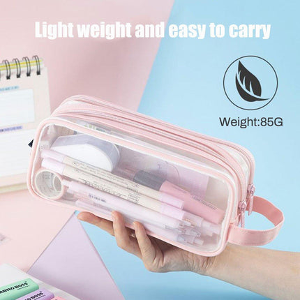 Large Capacity Transparent Mesh Pencil Case School Exam Stationery Bag Boy Girl