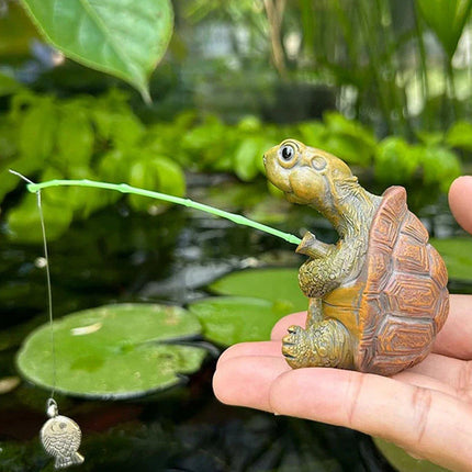 Fishing Turtle Ornament Cute Outdoor Patio Pool Decoration for Garden Balcony