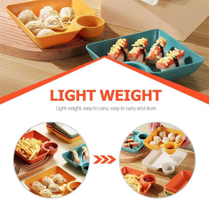 8X Large Square Dumpling Plate with Vinegar Dish PP Tray Tableware Dinner Plate