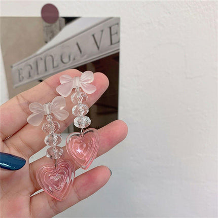 Pink Heart Earrings Long Cute Heart Shaped Dangle Jewelry Women Fashion
