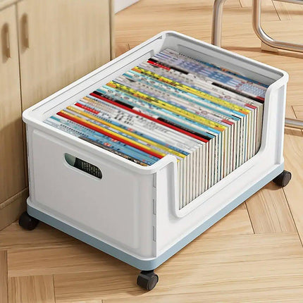 Under Desk Book Storage Box with Wheels Movable Classroom Student Organiser Rack