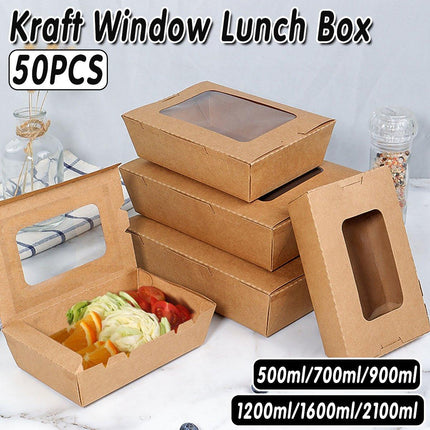 50pcs Kraft Paper Take Out Box Salad Fried Chicken Lunch Box Open Window