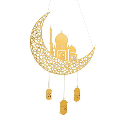 Ramadan Kareem Wooden Ornament Eid Mubarak Islam Mosque Party Hanging Decor Aimall