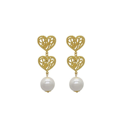 Retro Hollow Twist Imitation Pearl Earrings Fashion Statement Jewelry Gift