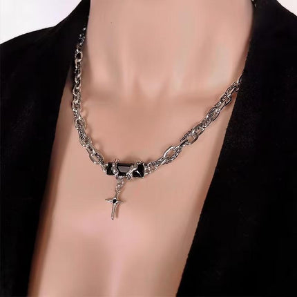 Punk Style Heart Charm Choker Silver Thick Link Chain Collar Necklace Fashion - Aimall