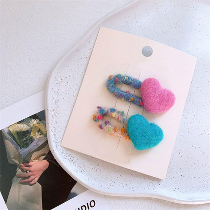 Dopamine Wool Felt Heart Hairpin Cute Plush Hair Clip Fashion Accessories