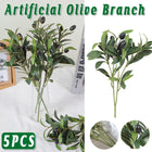 5PCS Artificial Olive Branch Greenery Fake Olive Leave with Fruit for Home Decor